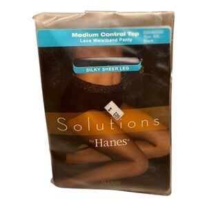 Solutions By Hanes Luxe Medium Control Top Lace Waistband Pantyhose Black XXL